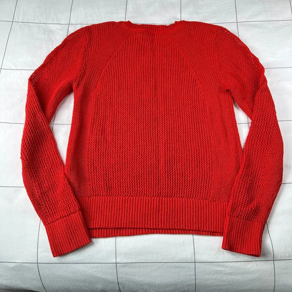 Athleta Sweater Womens Medium Red Mesh Open Knit Nylon Classic Stretch Crew Neck